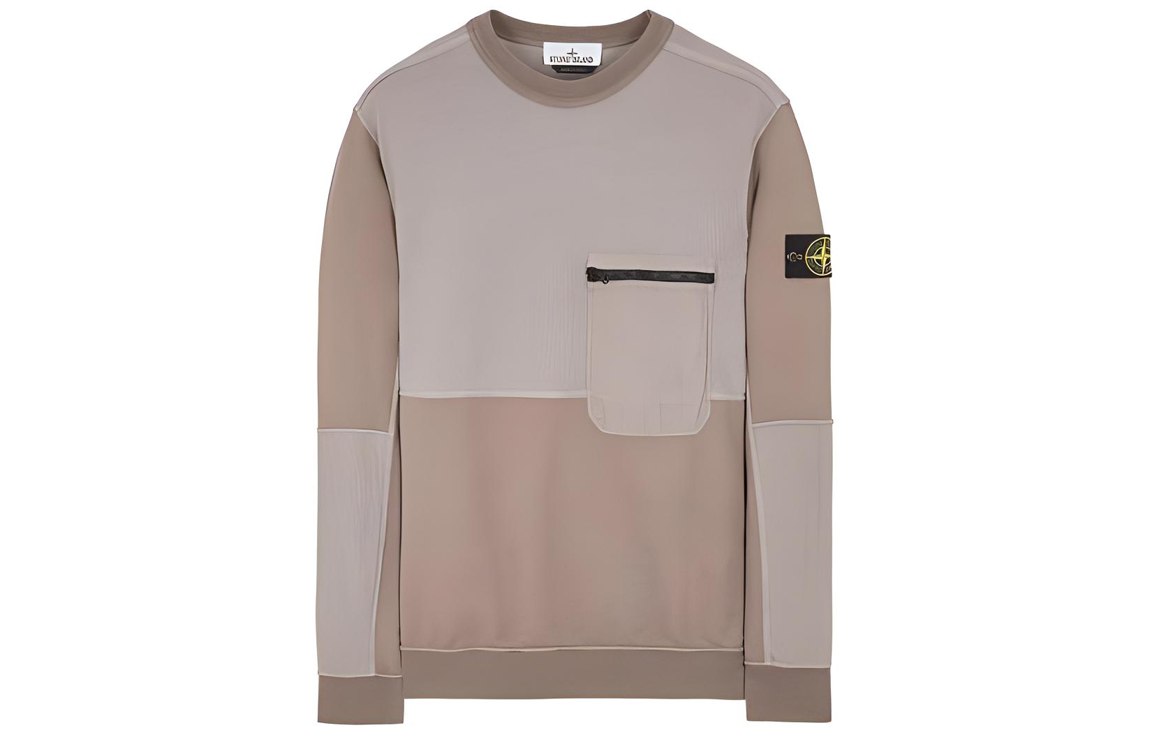Stone Island SS24 Colorblock Zipper Pocket Crewneck Sweatshirt Dove Gray (Men) 801565677-V0192