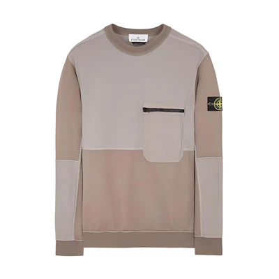 Stone Island SS24 Colorblock Zipper Pocket Crewneck Sweatshirt Dove Gray (Men) 801565677-V0192