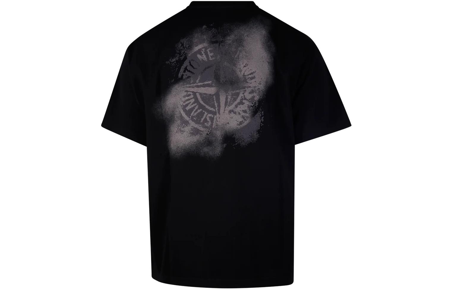 STONE ISLAND SS24 Dirtyfit Letter Print Unisex Black Crewneck T-Shirt. 80152RCE6-V0029