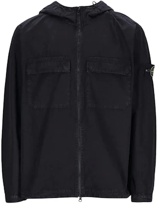 STONE ISLAND SS24 Faded Cotton Canvas Hooded Zip Shirt Jacket Black Menswear 8015106WN-V0129 Order STONE ISLAND SS24 Faded Cotton Canvas Hooded Zip Shirt Jacket Black Menswear 8015106WN-V0129
