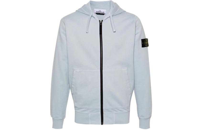 STONE ISLAND SS24 Frost Blue Logo Hoodie Unisex Casual Wear. 801564251-V0041