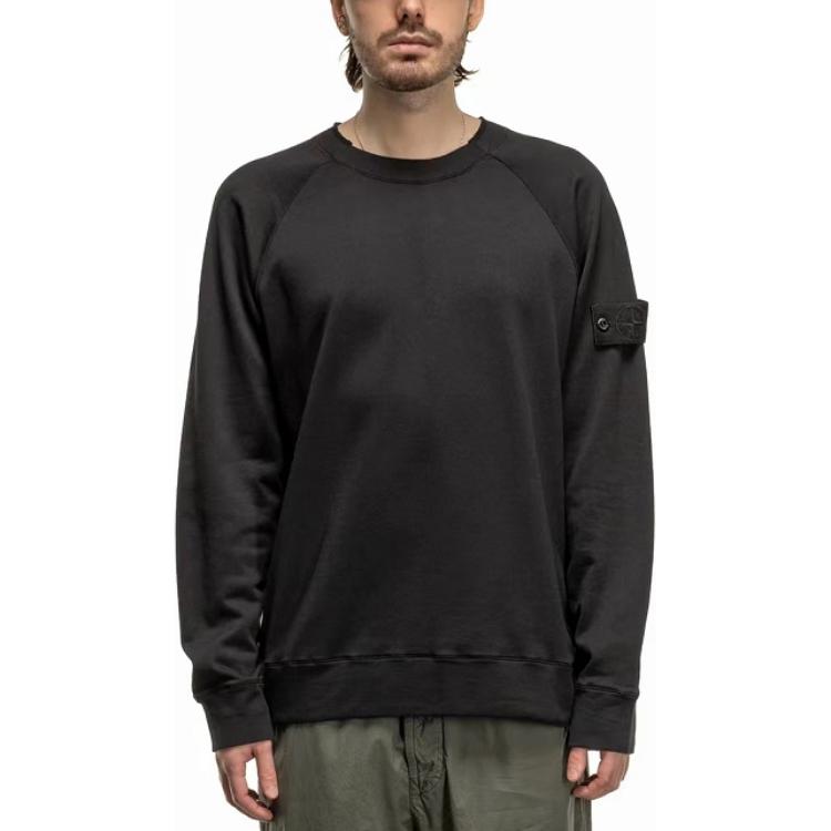 Shop STONE ISLAND SS24 Ghost Pieces 黑標輕量棉質圓領毛衣 黑色 8015654F3-V0029