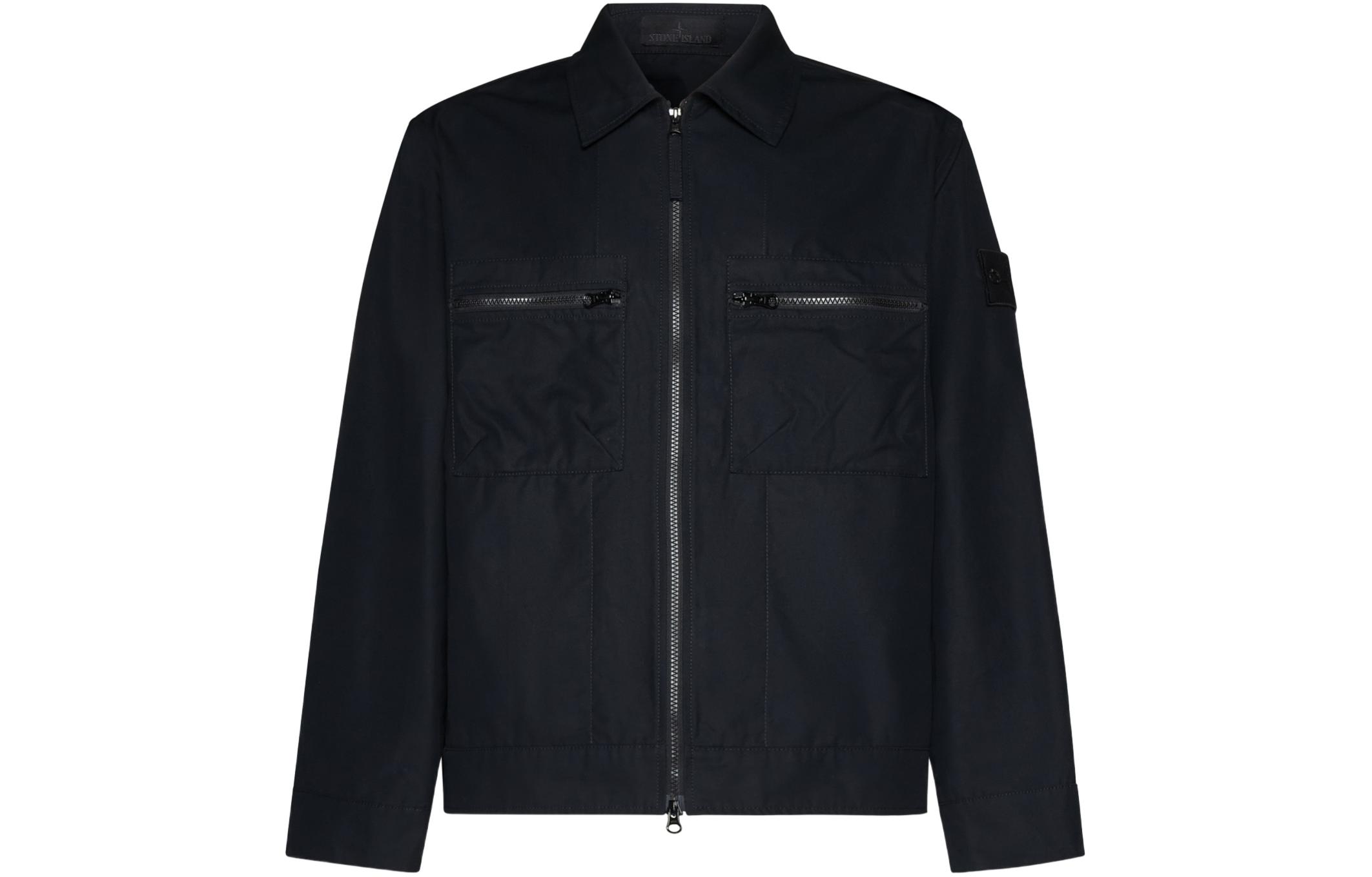 Stone Island SS24 Ghost Pieces Black Label Zip-Up Collar Jacket Black 8015432F1-V0029