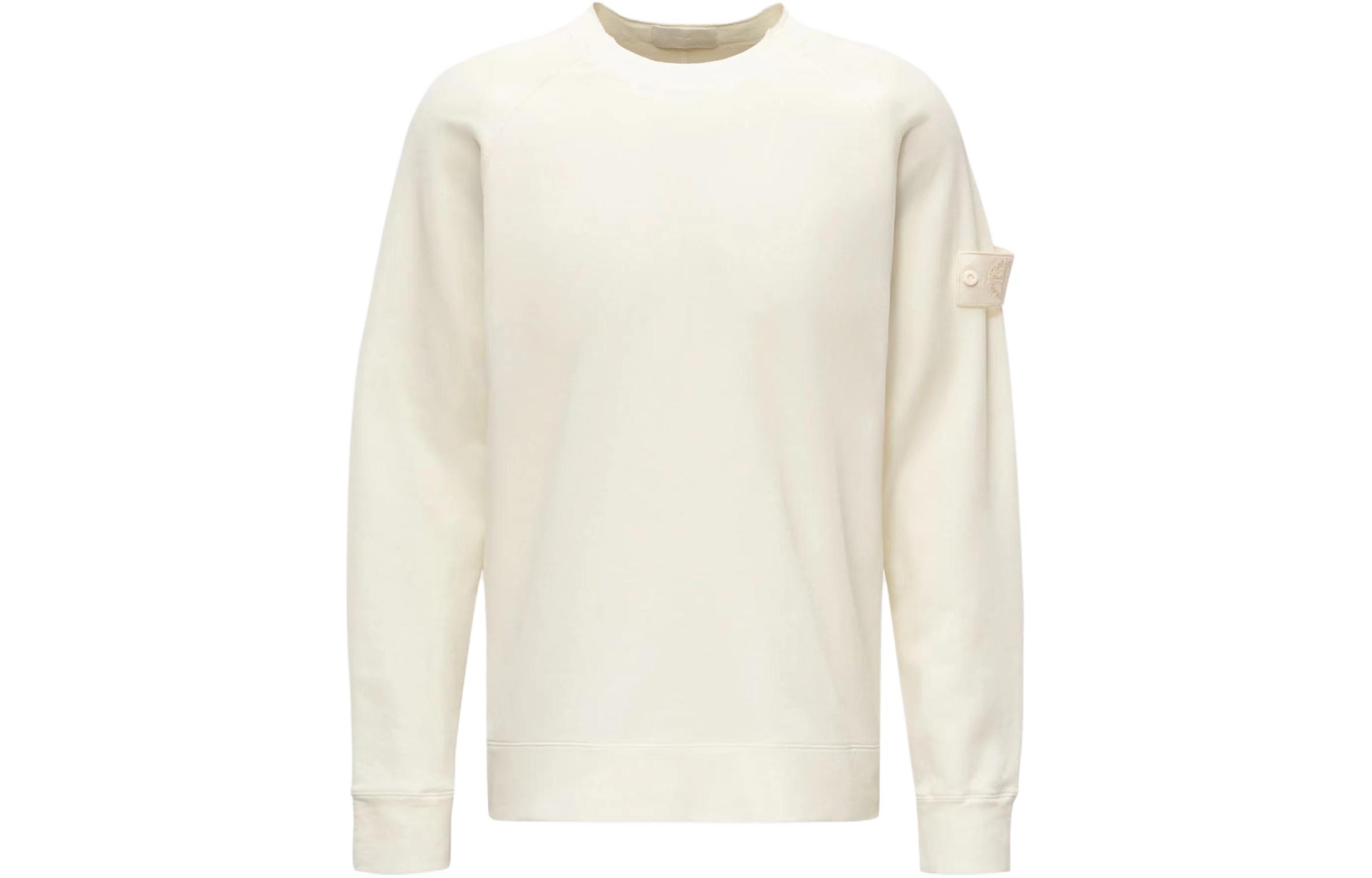 Stone Island SS24 Ghost Pieces Cotton Ribbed Crewneck Sweatshirt Off White 8015654F3-V0099