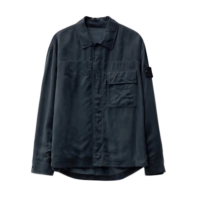 Stone Island SS24 Ghost Pieces Cupro Satin Overshirt Navy Blue Shirt. 8015111F2-V0020
