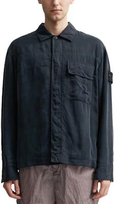 Stone Island SS24 Ghost Pieces Cupro Satin Overshirt Navy Blue Shirt. 8015111F2-V0020 Shop Stone Island SS24 Ghost Pieces Cupro Satin Overshirt Navy Blue Shirt. 8015111F2-V0020