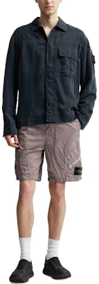 Stone Island SS24 Ghost Pieces Cupro Satin Overshirt Navy Blue Shirt. 8015111F2-V0020 Details for Stone Island SS24 Ghost Pieces Cupro Satin Overshirt Navy Blue Shirt. 8015111F2-V0020