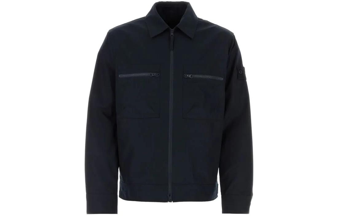 Stone Island SS24 Ghost Pieces Navy Zip-Up Jacket with Logo for Men 8015432F1-V0020