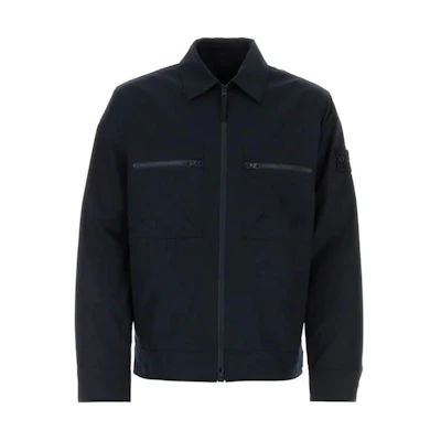 Stone Island SS24 Ghost Pieces Navy Zip-Up Jacket with Logo for Men 8015432F1-V0020