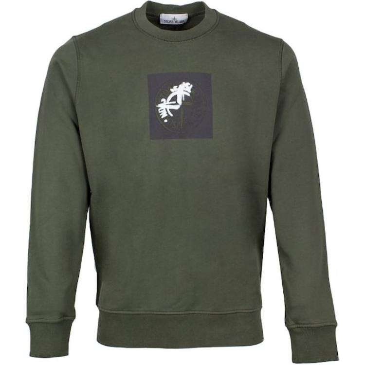 Stone Island SS24 Green Logo Print Crewneck Pullover Sweatshirt Men 801566559-V0059