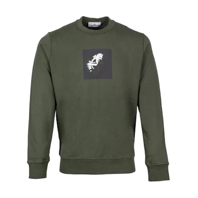 Stone Island SS24 Green Logo Print Crewneck Pullover Sweatshirt Men 801566559-V0059