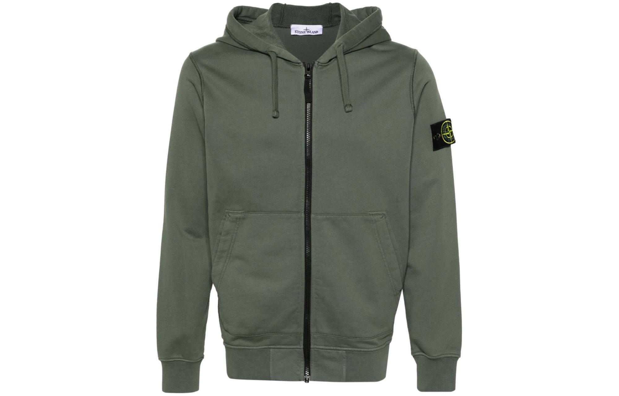 Stone Island SS24 Green Logo Zip-Up Hoodie for Men 801564251-V0059