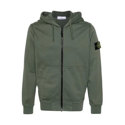 Stone Island SS24 Green Logo Zip-Up Hoodie for Men 801564251-V0059