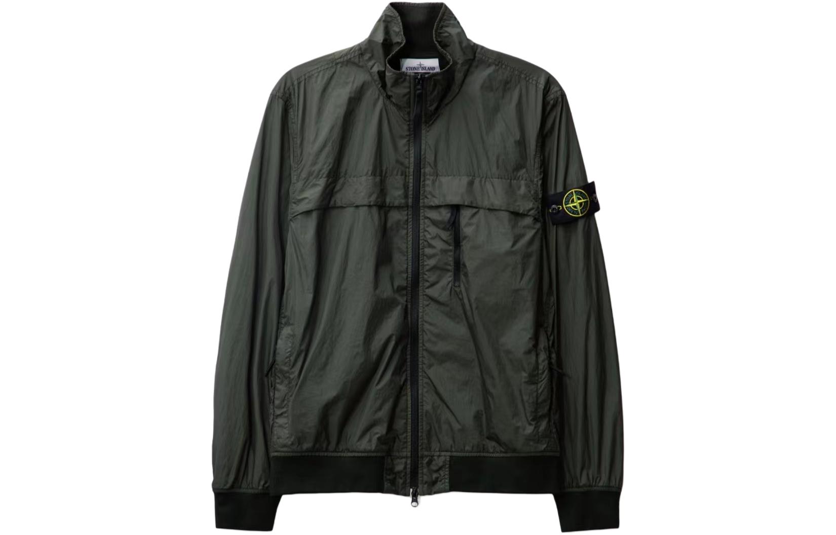 Stone Island SS24 Green Nylon Jacket with Logo Patch and Chest Pocket for Men 801541022-V0059