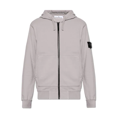STONE ISLAND SS24 Grey Badge Zip-Up Hoodie Casual Jacket for Men. 801564251-V0064