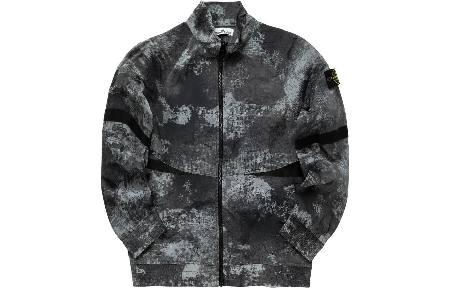 Stone Island SS24 Grey Camo Print Zip-Up High Collar Jacket 8015661E1-V0060
