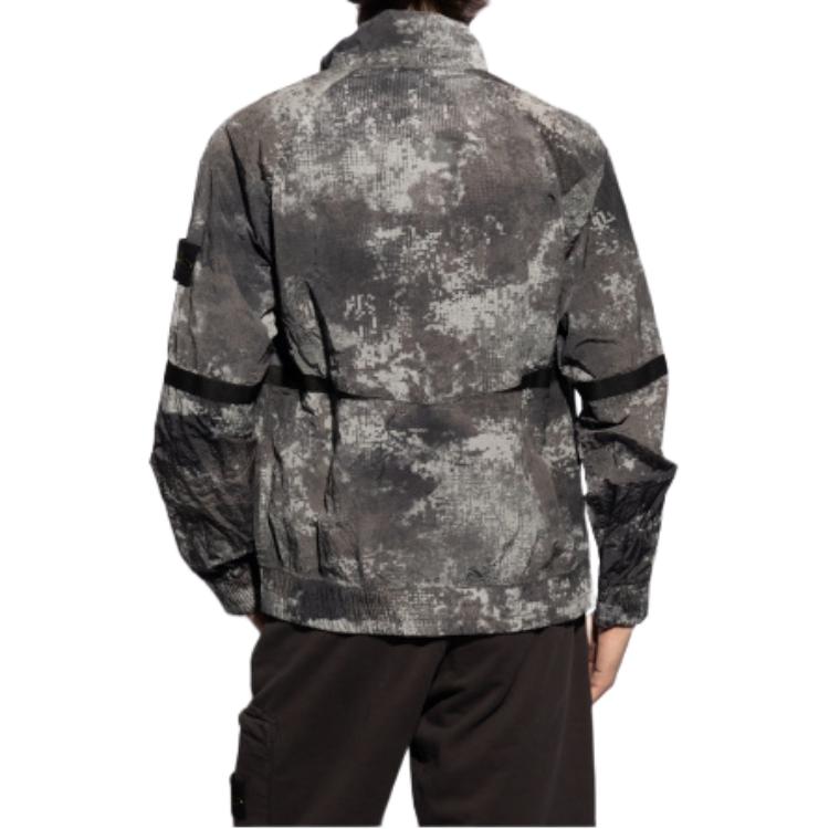 Purchase ストーンアイランド SS24 グレー迷彩プリント ジップアップ ハイカラージャケット 8015661E1-V0060