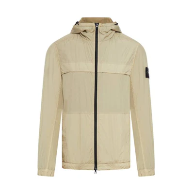 Stone Island SS24 Khaki Recycled Nylon Softshell Jacket with Zipper Pockets 801540922-V0095