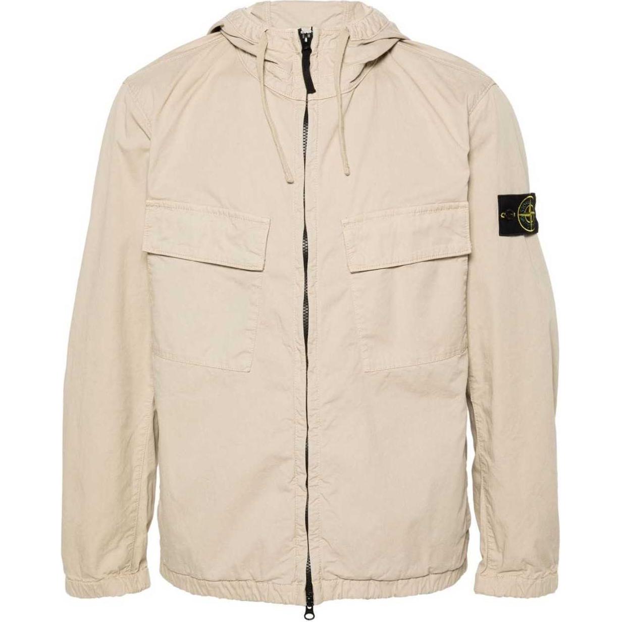Stone Island SS24 Khaki Solid Logo Zip-Up Hoodie Jacket 801542610-V0095