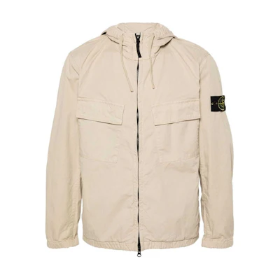 Stone Island SS24 Khaki Solid Logo Zip-Up Hoodie Jacket 801542610-V0095