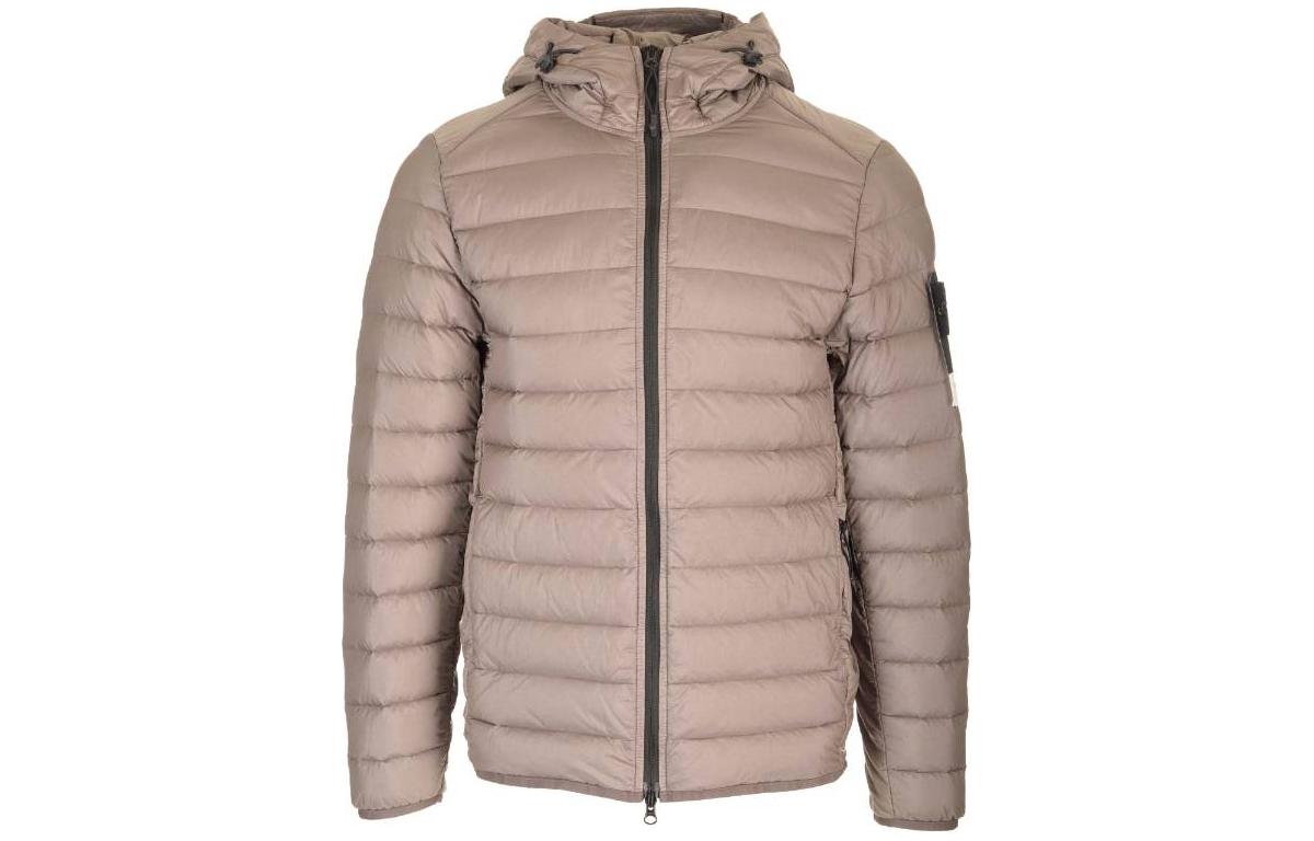 Stone Island SS24 Light Brown Logo Zip Hoodie Jacket Long Sleeve 801540124-V0092