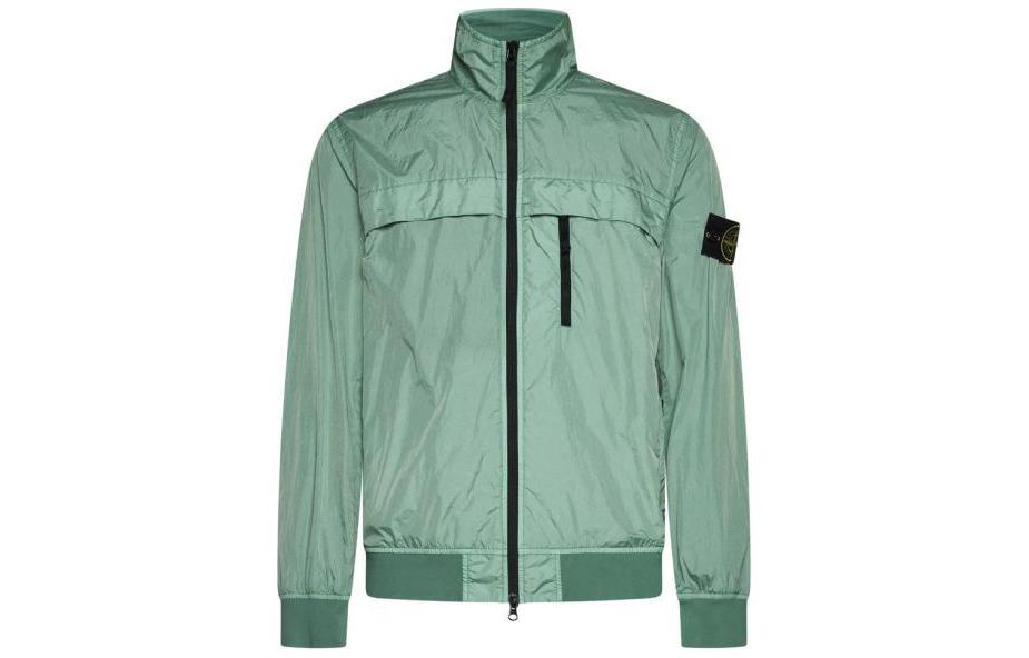 Stone Island SS24 Light Green Nylon Jacket with Logo Patch & Chest Pocket 801541022-V0052