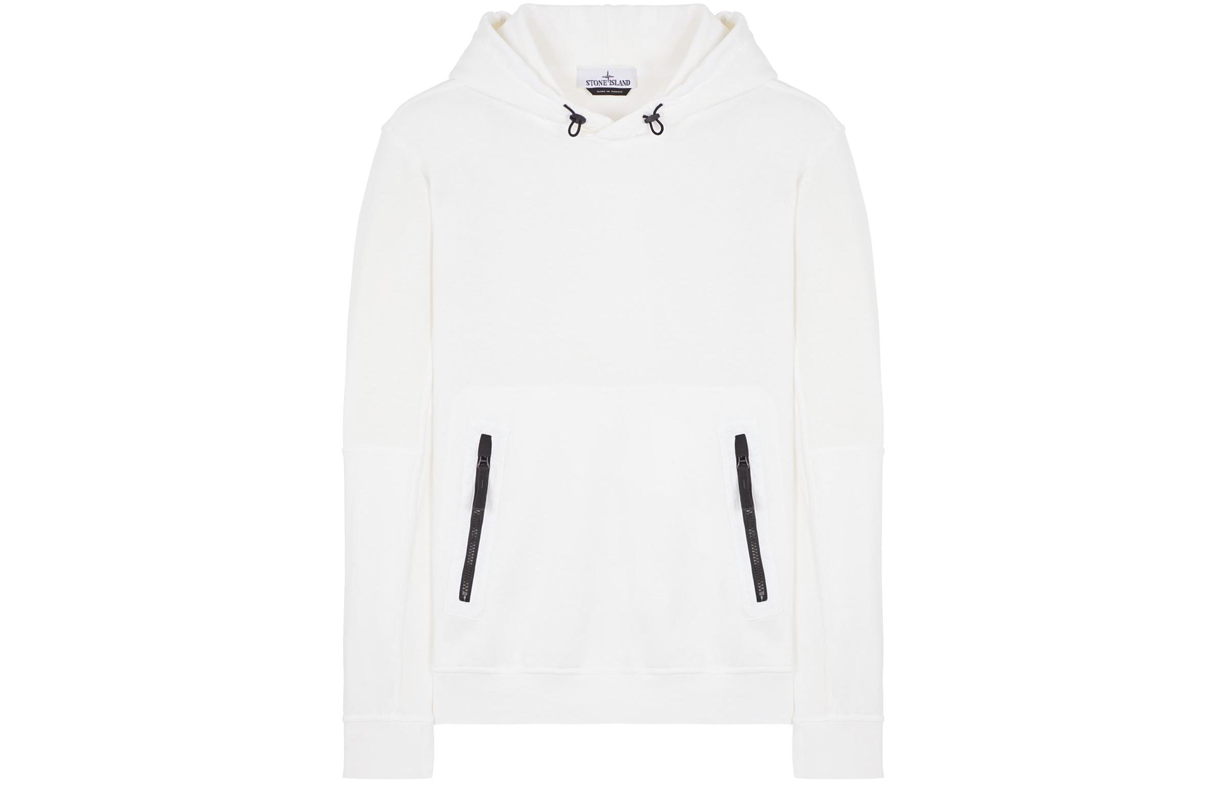 Stone Island SS24 Lightweight Drawstring Hoodie with Zipper Pockets White Men 801565777-V0001