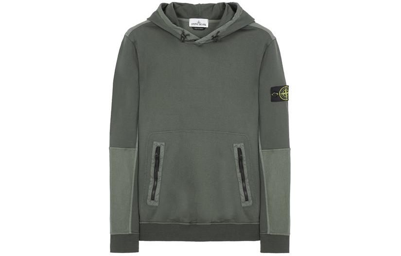 Stone Island SS24 Lightweight Drawstring Hoodie Zip Pocket Men Moss Green 801565777-V0059
