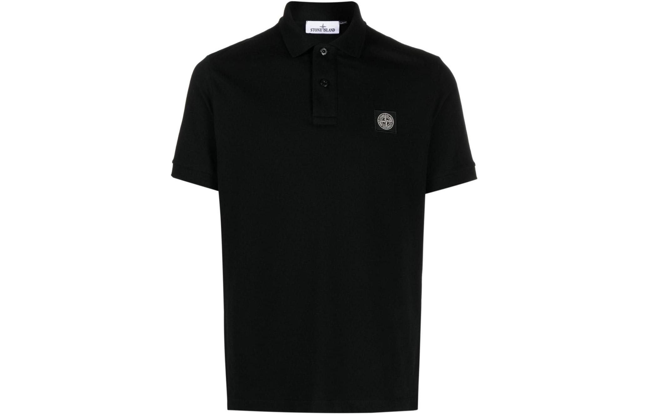 STONE ISLAND SS24 Logo Print Black Cotton Polo Shirt for Men. 80152SC17-V0029