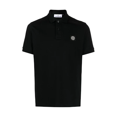 STONE ISLAND SS24 Logo Print Black Cotton Polo Shirt for Men. 80152SC17-V0029