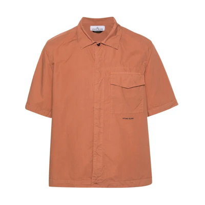 STONE ISLAND SS24 Logo Print Cotton Canvas Pocket Loose Shirt Orange Mens 801511805-V0013