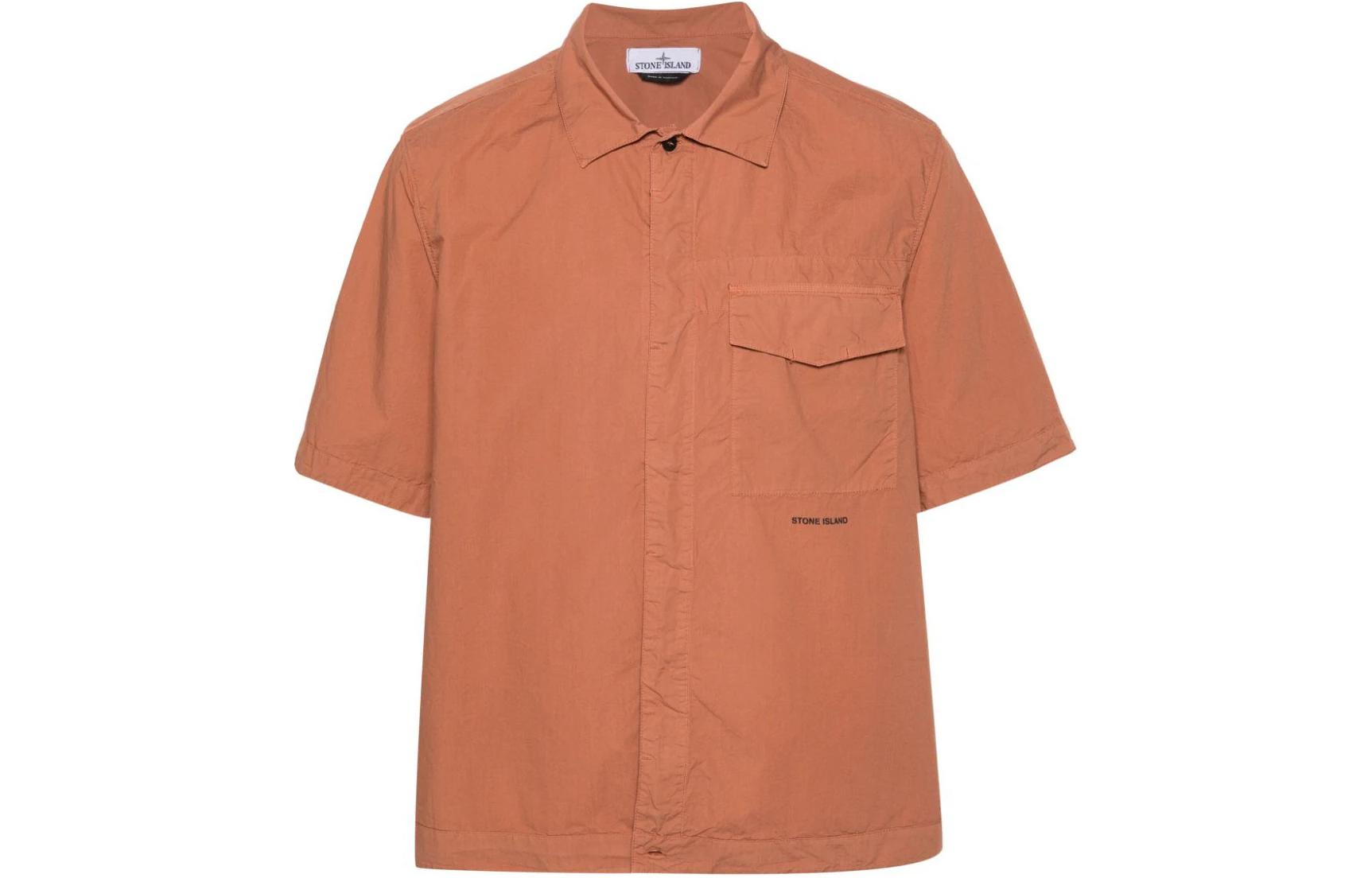 Order STONE ISLAND SS24 Logo Print Cotton Canvas Pocket Loose Shirt Orange Mens 801511805-V0013