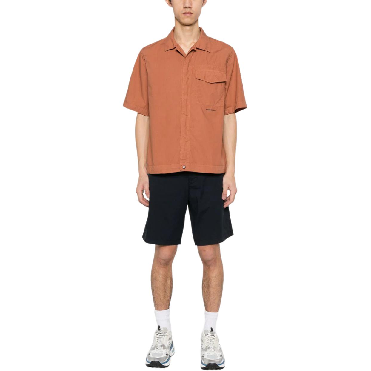 Lookbook STONE ISLAND SS24 Logo Print Cotton Canvas Pocket Loose Shirt Orange Mens 801511805-V0013