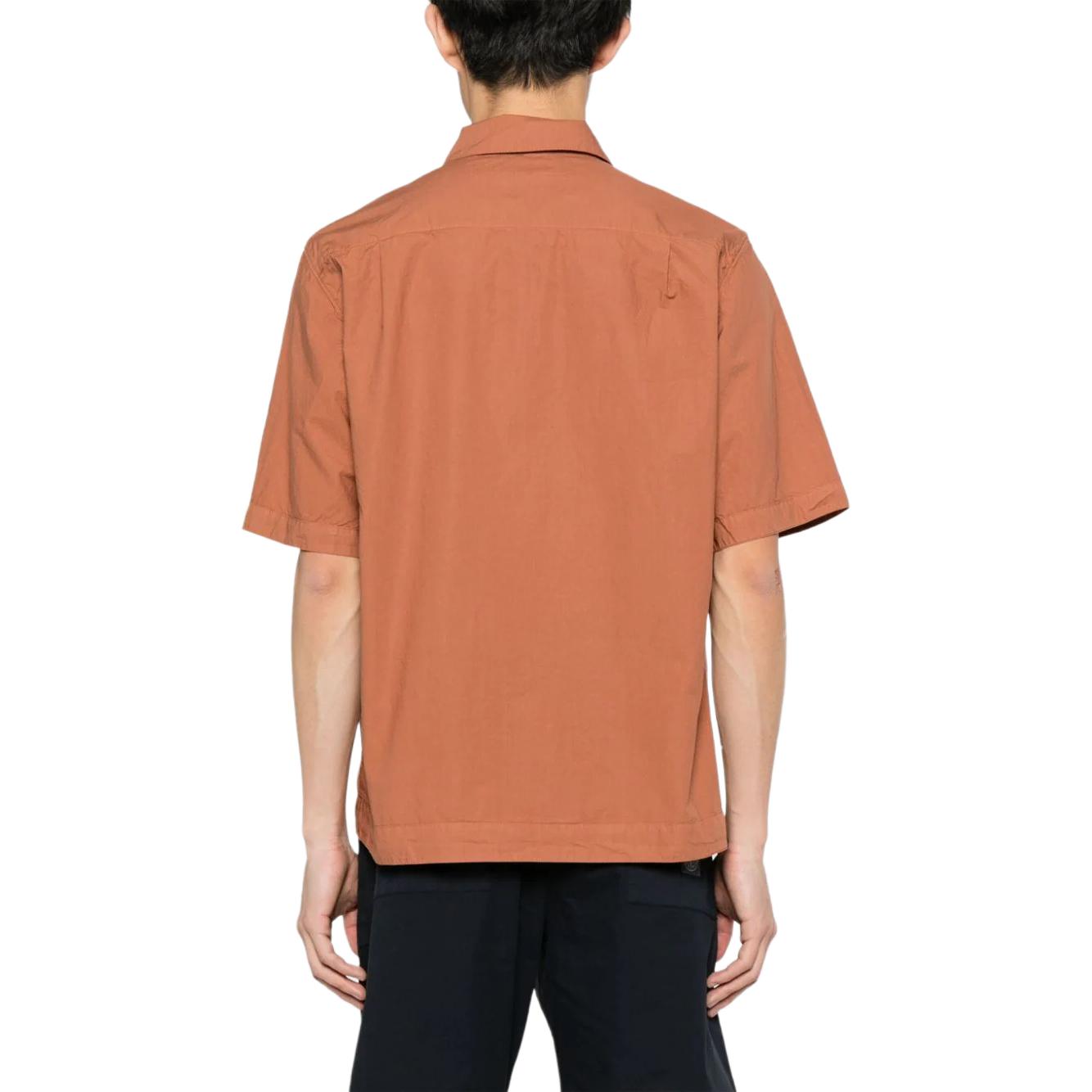 Shop STONE ISLAND SS24 Logo Print Cotton Canvas Pocket Loose Shirt Orange Mens 801511805-V0013