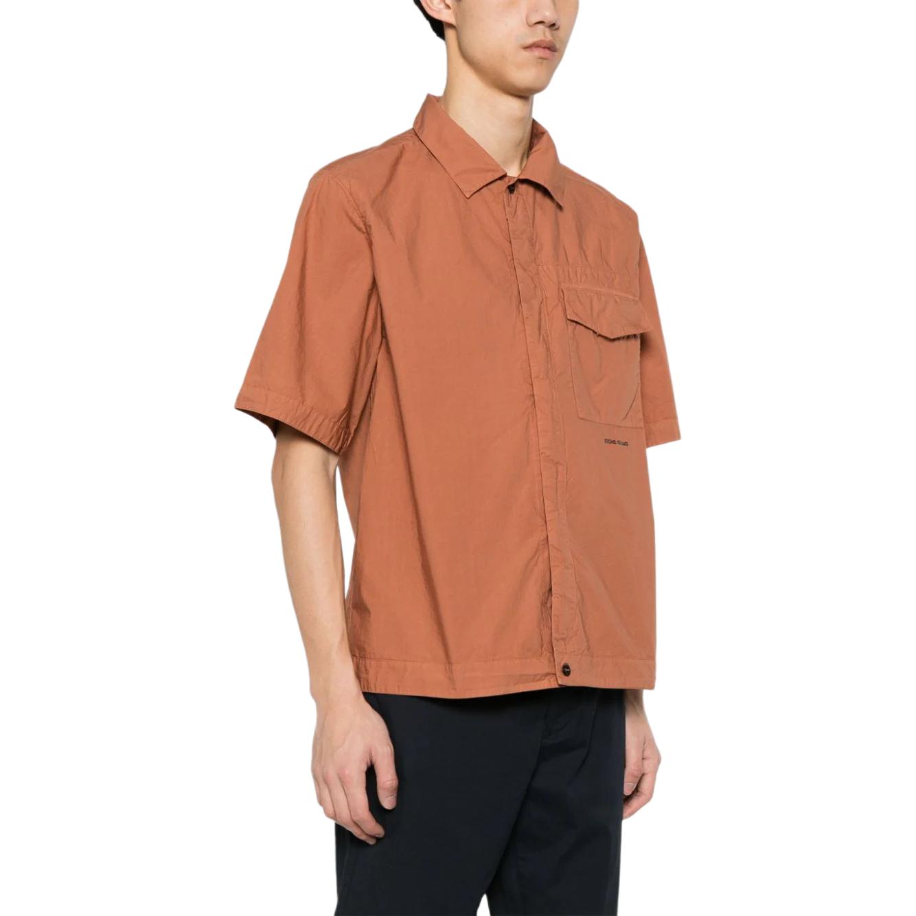 Purchase STONE ISLAND SS24 Logo Print Cotton Canvas Pocket Loose Shirt Orange Mens 801511805-V0013