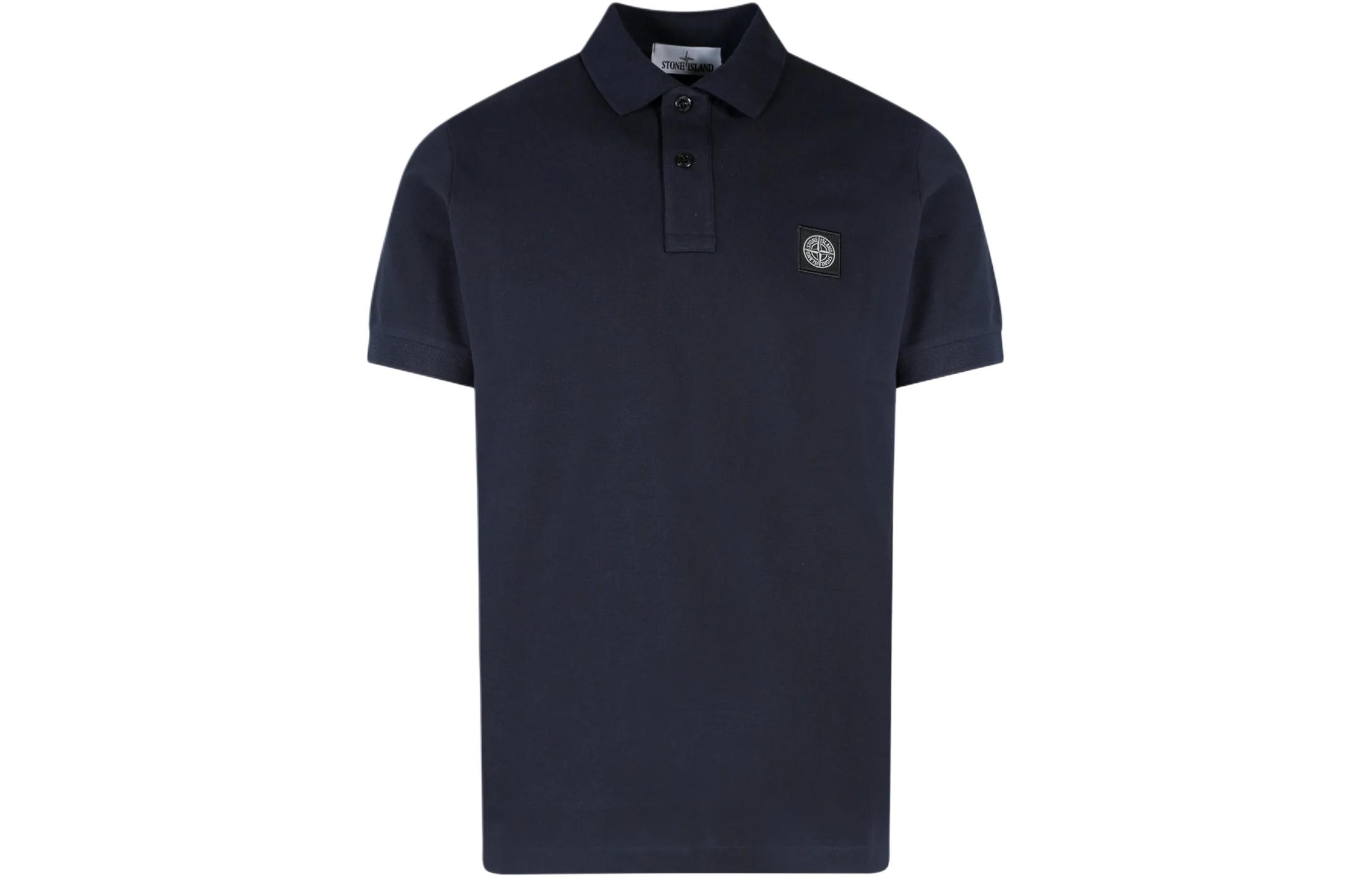 Stone Island SS24 Logo Print Cotton Pique Polo Shirt Navy Blue -  Short Sleeve 80152SC17-A0020