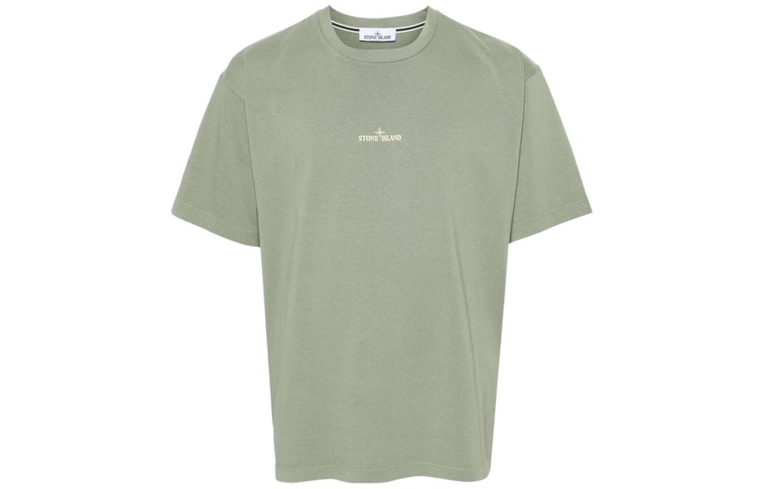 Lookbook STONE ISLAND SS24 標誌印花圓領T恤 男款短袖鼠尾草綠。 80152RCE6-V0055