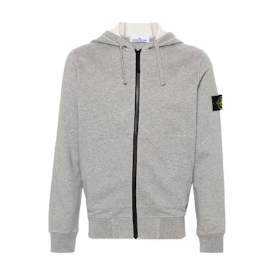 STONE ISLAND SS24 Logo Zip-Up Hoodie Grey Long Sleeve Jacket 801564251-A0M64