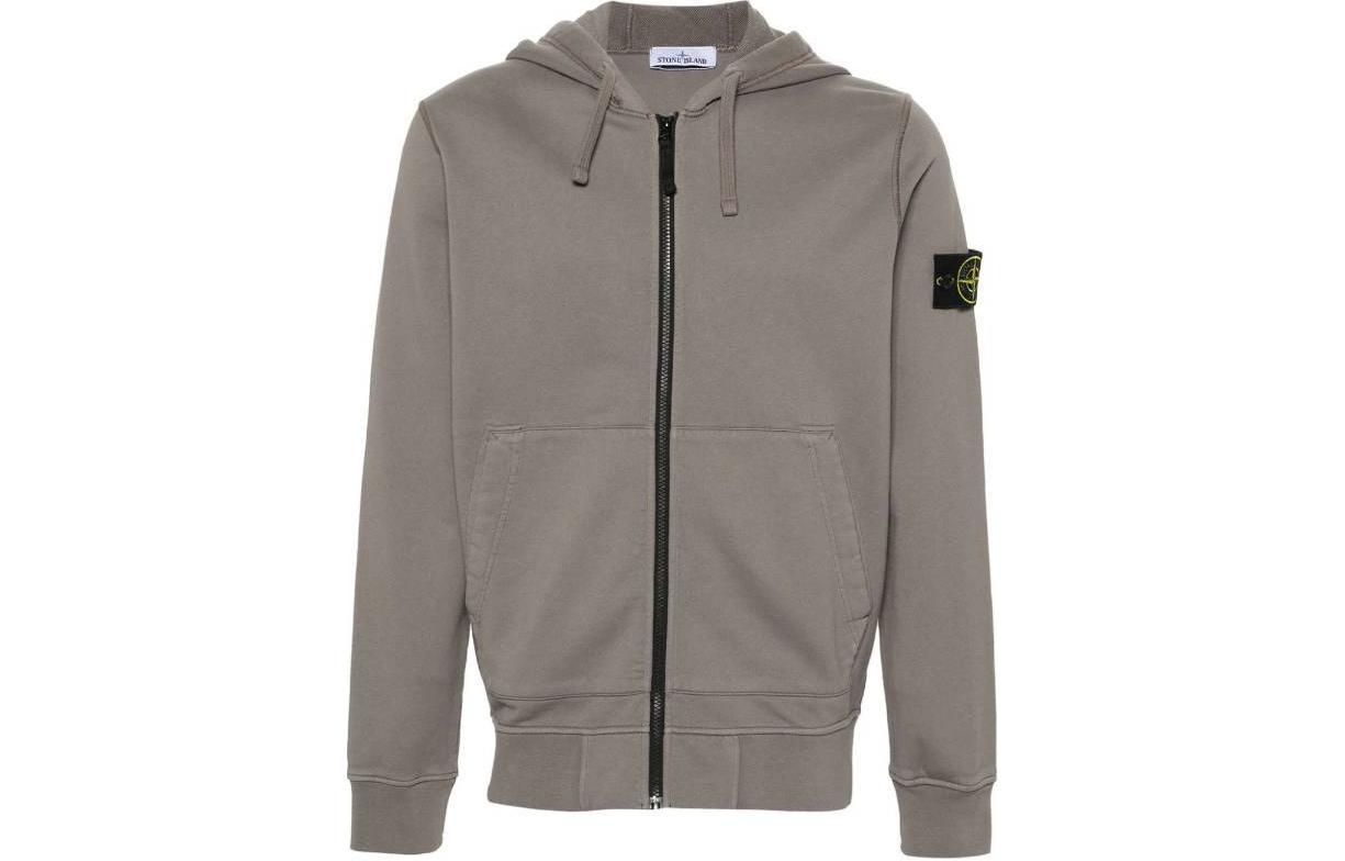 Stone Island SS24 Logo Zip-Up Hoodie Sweatshirt Dove Gray 801564251-V0092