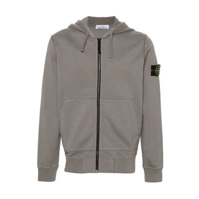 Stone Island SS24 Logo Zip-Up Hoodie Sweatshirt Dove Gray 801564251-V0092
