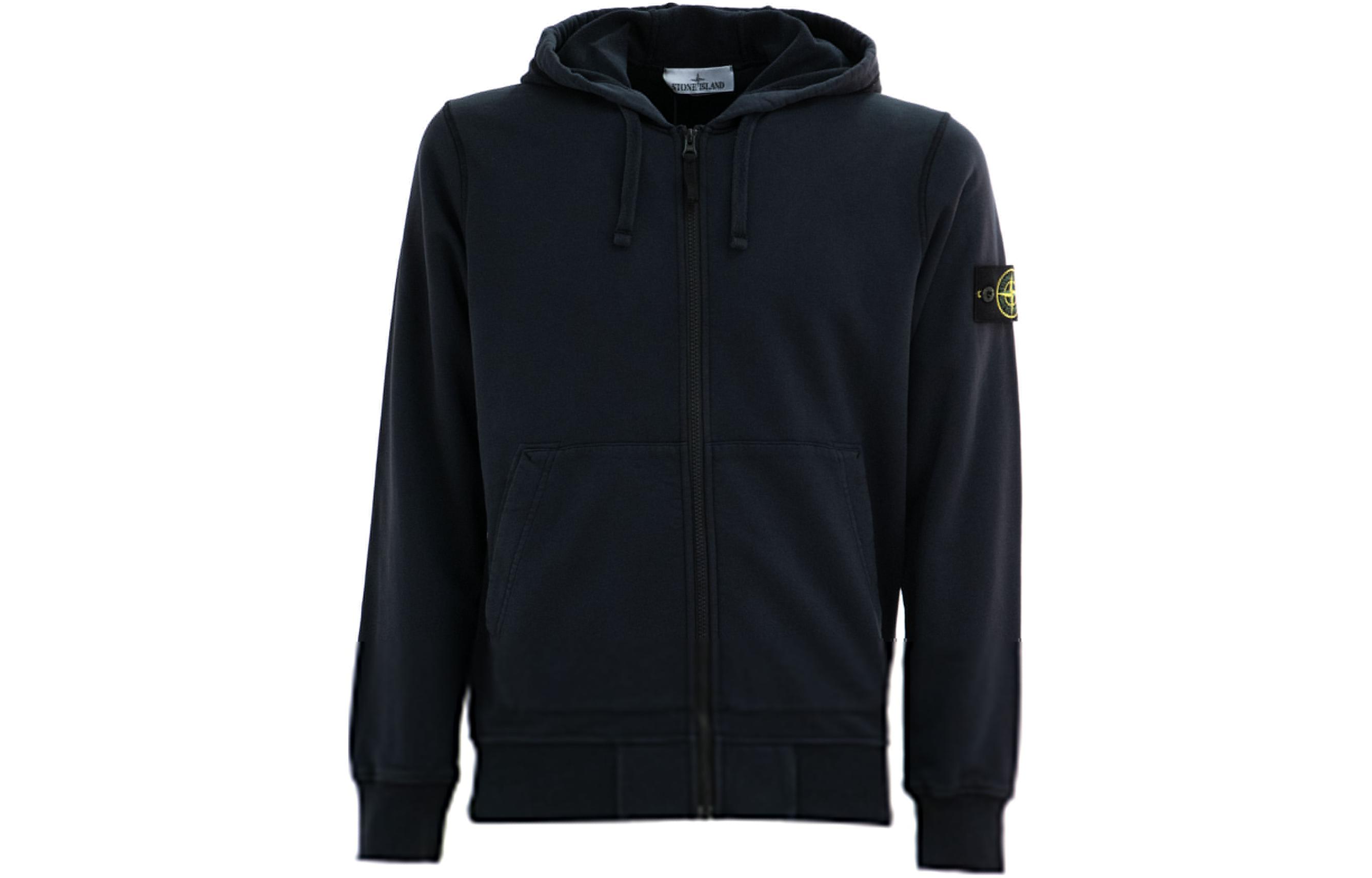 Stone Island SS24 Logo Zip Hoodie Jacket Navy Blue Menswear 801564251-A0020