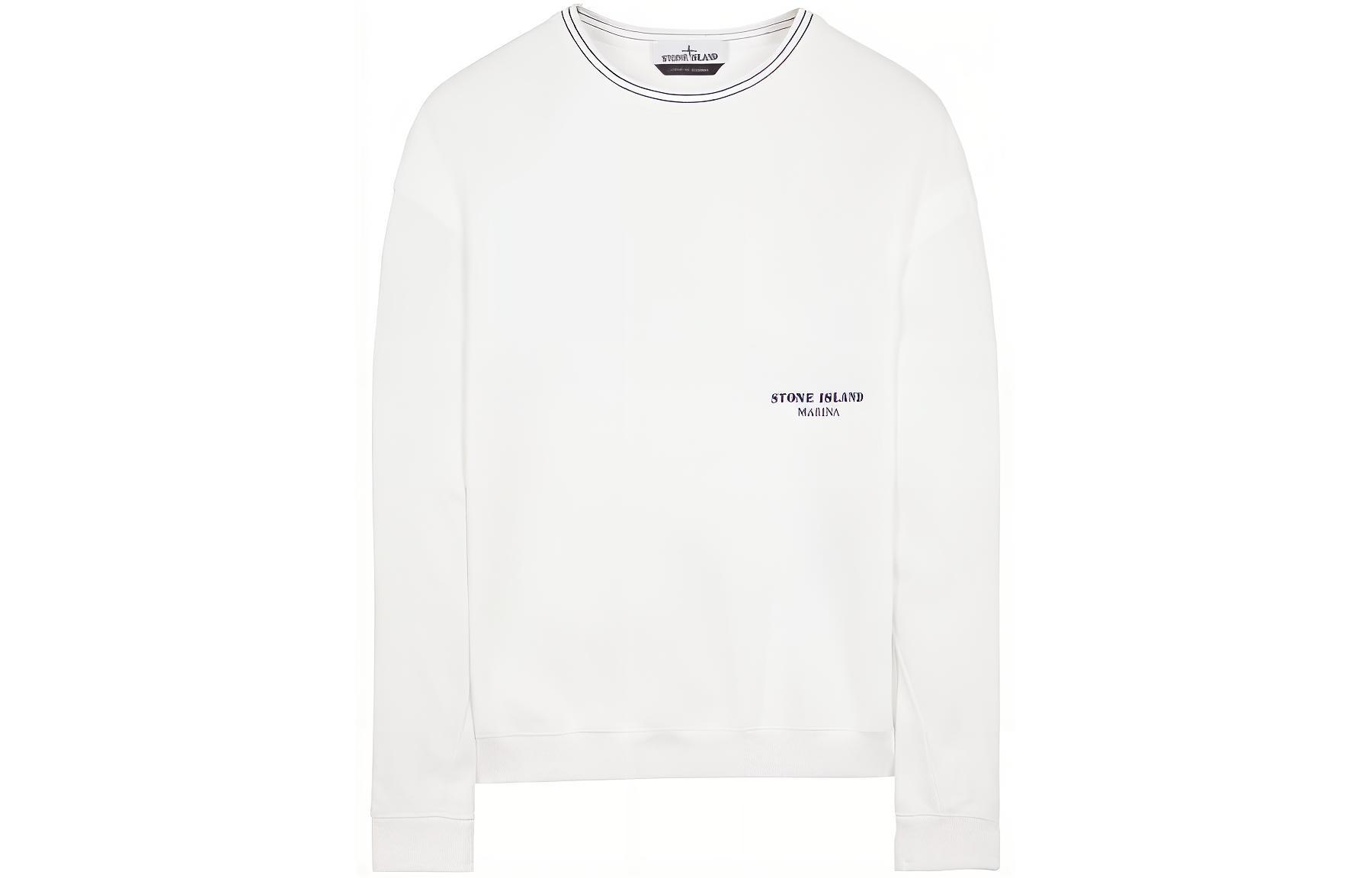 Stone Island SS24 MARINA Distressed Cotton Crewneck Sweatshirt White Men 8015614X2-V0001