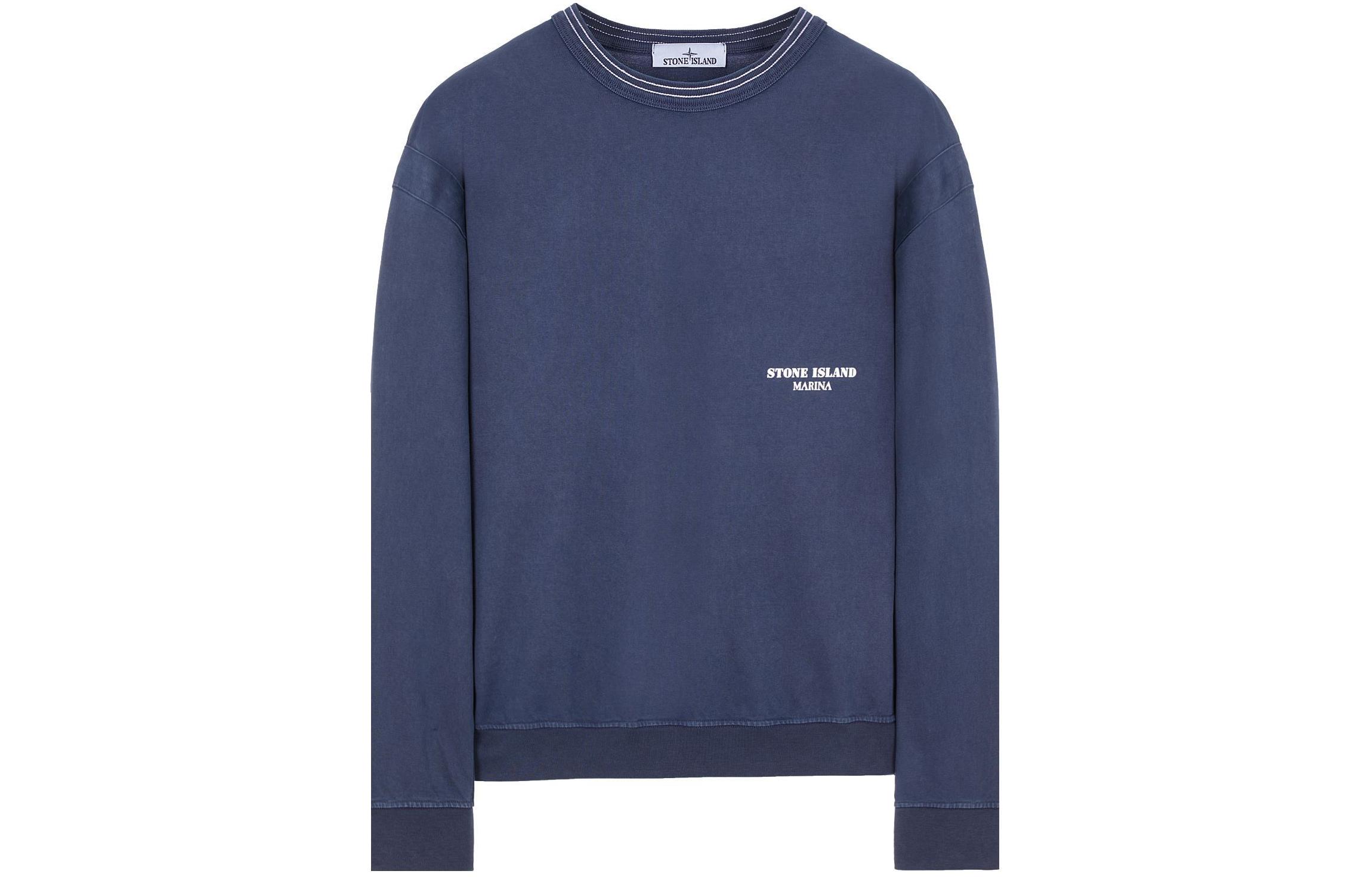 Stone Island SS24 MARINA Distressed Cotton Crewneck Sweatshirt Blue 8015614X2-V0124