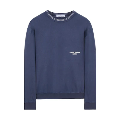 Stone Island SS24 MARINA Distressed Cotton Crewneck Sweatshirt Blue 8015614X2-V0124