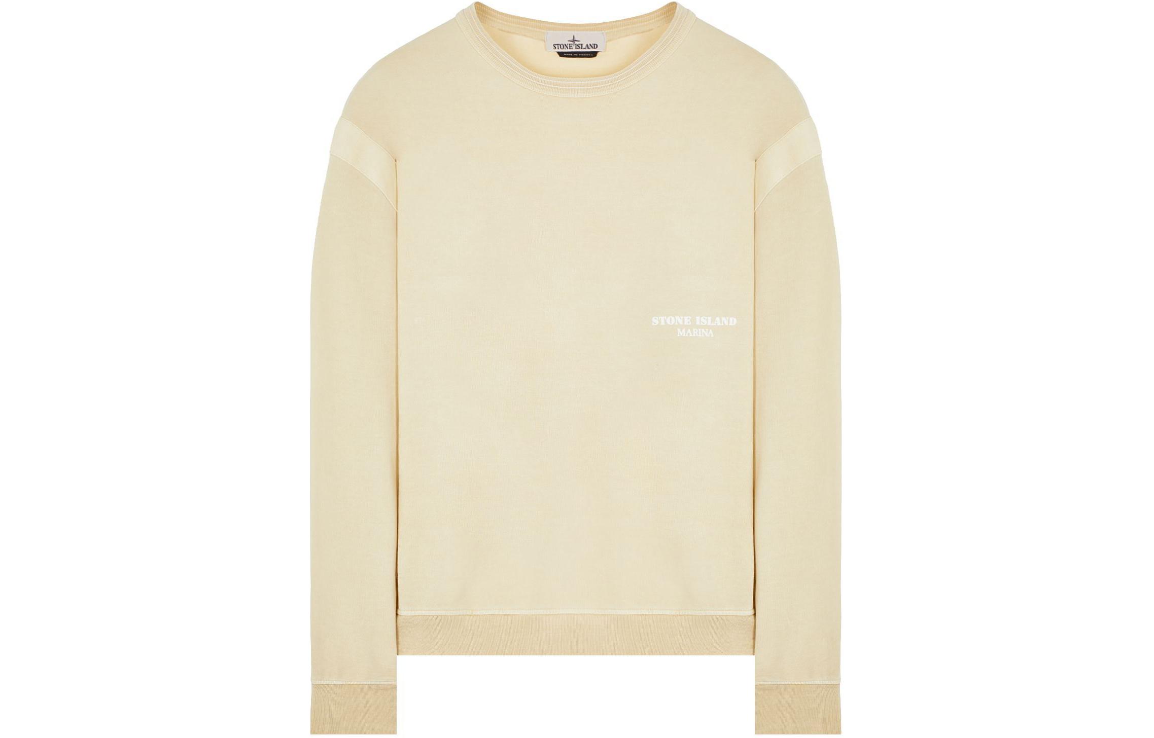Stone Island SS24 Marina Washed Cotton Crewneck Sweatshirt Beige 8015614X2-V2035