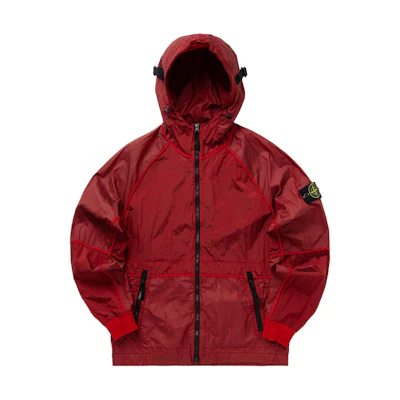 STONE ISLAND SS24 Metal Nylon Logo Zip-Up Hoodie Jacket Brick Red for Men 801542020-V0010