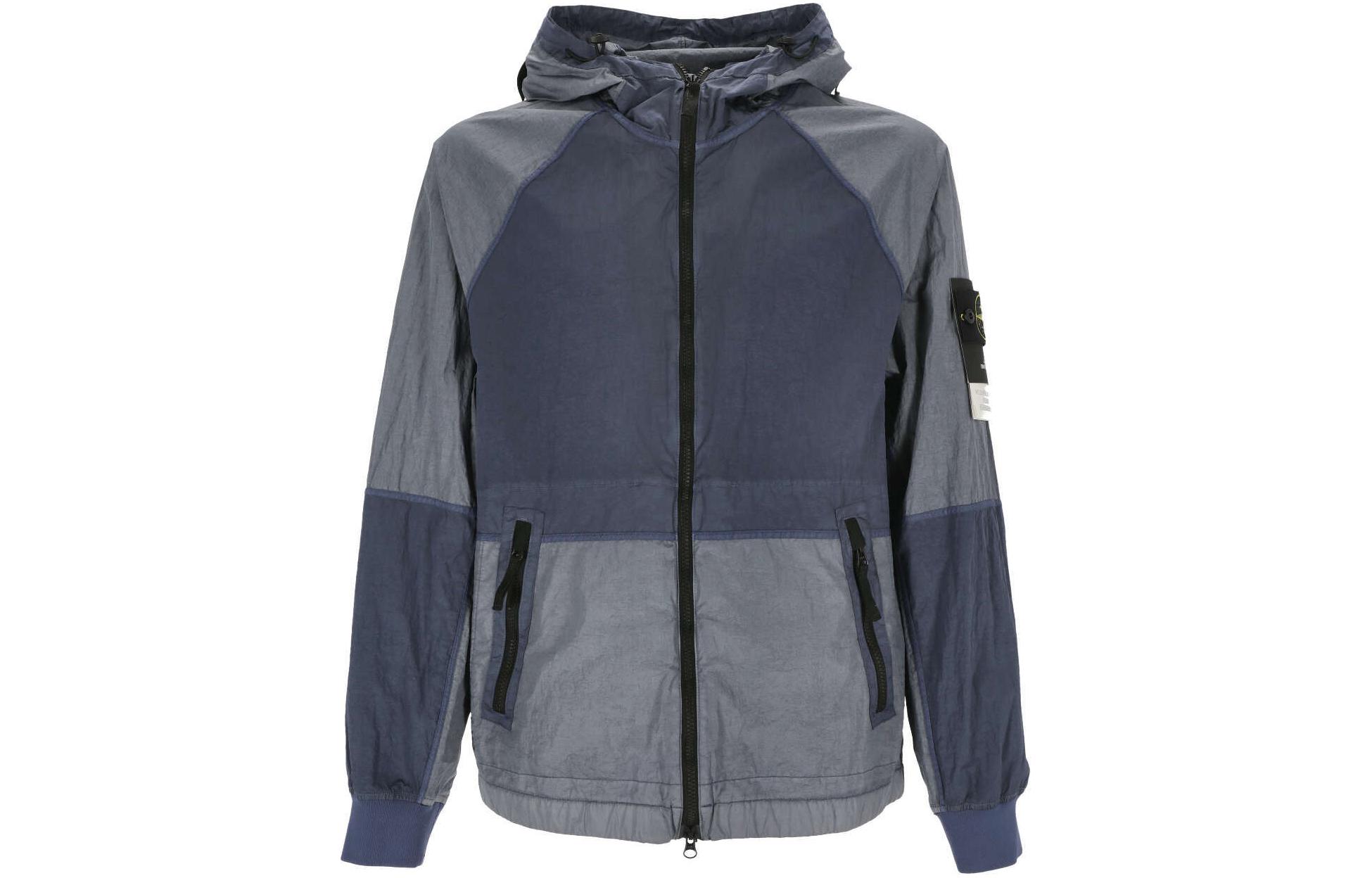Stone Island SS24 Metal Nylon Logo Zip Hoodie Jacket Air Force Blue 801542020-V0024