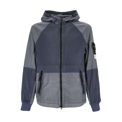 Stone Island SS24 Metal Nylon Logo Zip Hoodie Jacket Air Force Blue 801542020-V0024