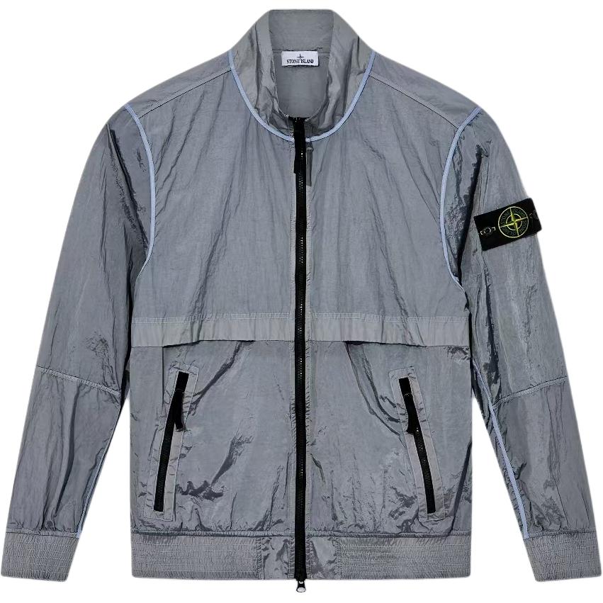 STONE ISLAND SS24 Metal Nylon Logo Zip Jacket Sky Blue  Outerwear 801541920-V0041