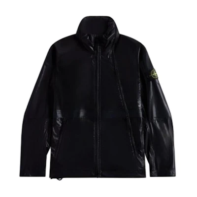 STONE ISLAND SS24 Metallic Logo Navy Waterproof Windbreaker Jacket for Men. 801543433-V0023